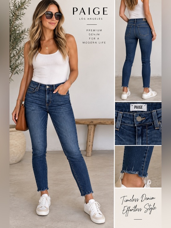 PAIGE Denim - PAIGE Premium Denim Dark Wash Skinny Ankle Jeans – Frayed Hem